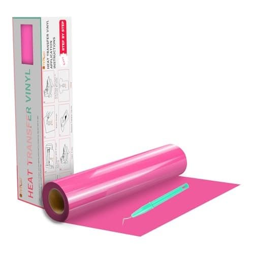 HTVRONT HTV Vinyl Rolls Heat Transfer Vinyl 12 x 20ft Pink HTV Vinyl for Shirts Iron on Vinyl for All Cutter Machine Easy to Cut Weed for Heat Transfer Design Pink