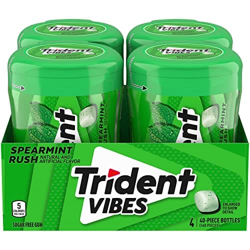 Trident Vibes Spearmint Rush SugarFree Chewing Gum 4 Bottles of 40 Pieces 160 Total Pieces