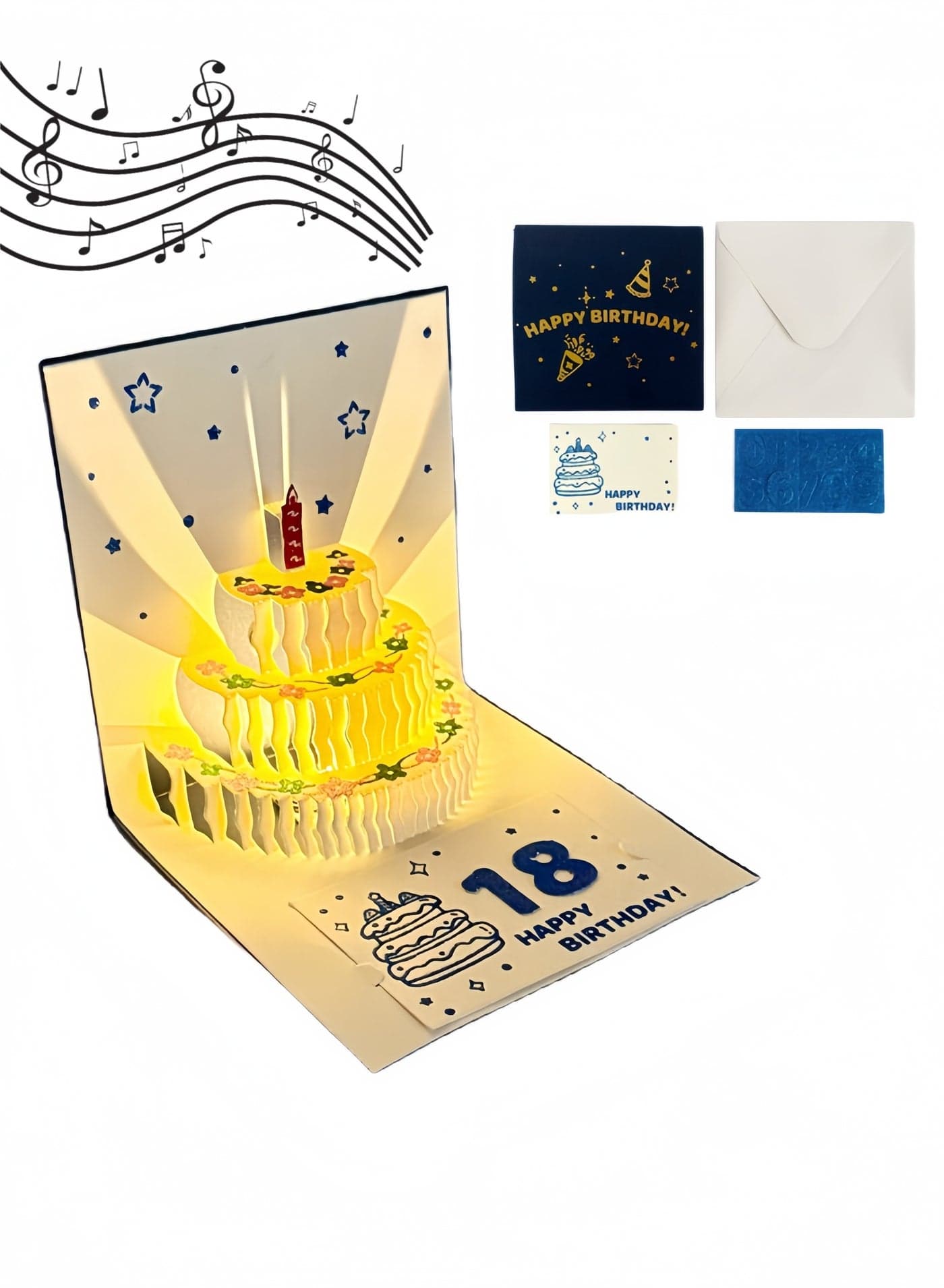 Pop Up Birthday Cards 3D Gift Cards with Envelope & Message Card, Happy Birthday Gift Card Cake Candles Firework LED Light Music DIY Numbers Funny Greeting Card for Women, Men, Mom, Kids, Sister