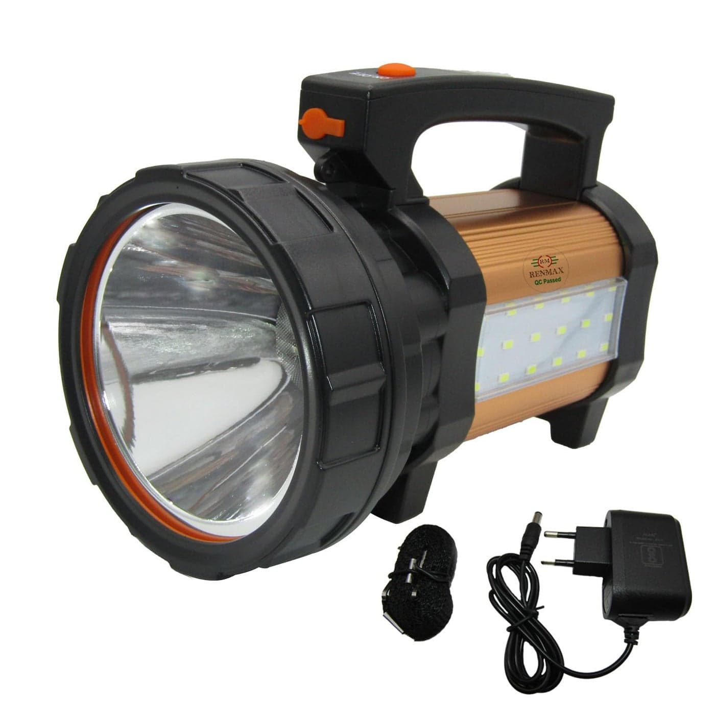 RENMAX Strong Bright Torch Powerfull Beam LED Laser Long Beam Range Rechargeable Search Light For Security Emergency Tracking Metal 1Pc 2In1 Torch Emergency Light 800 Lumens