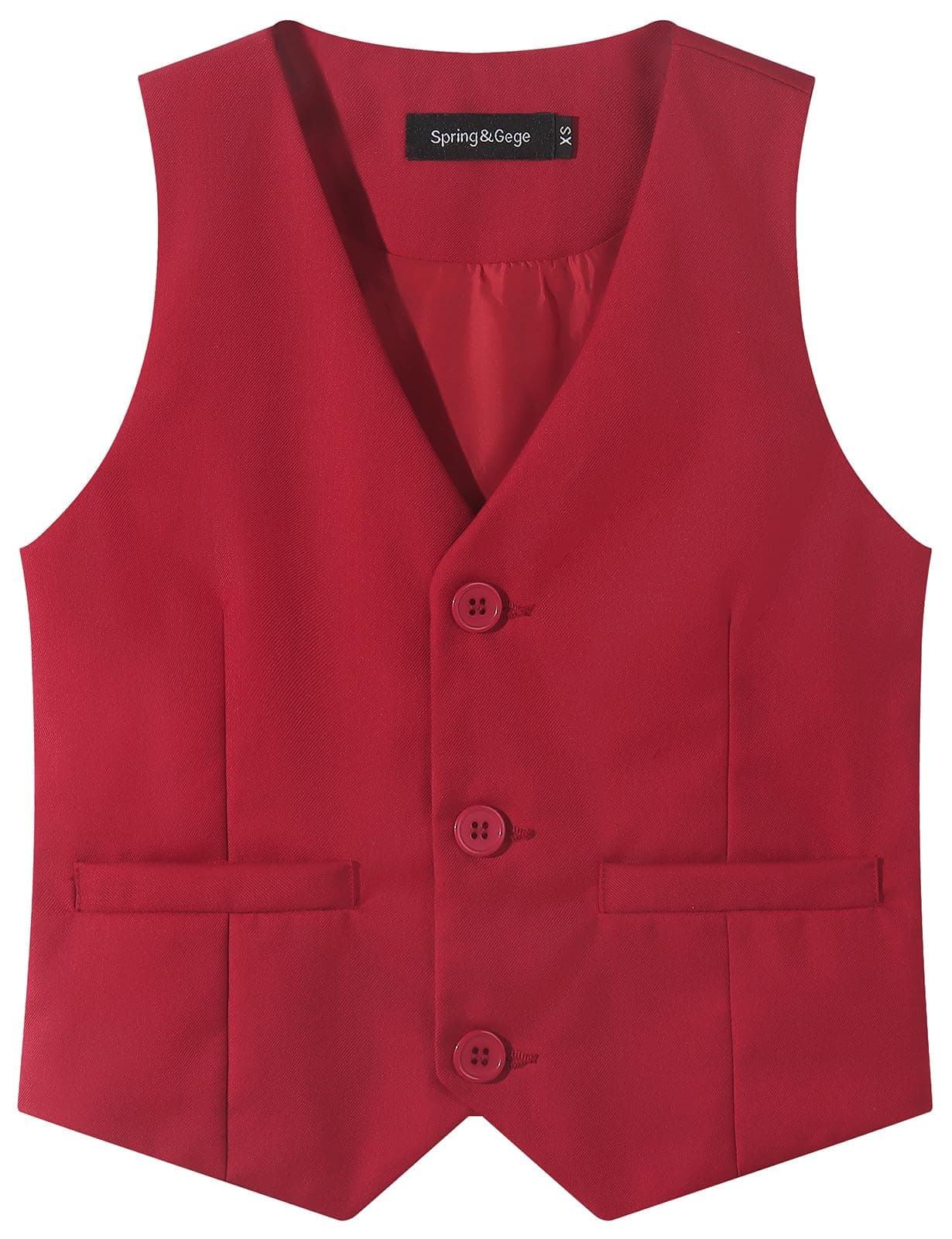 Spring&Gege Boy's Formal Suit Vest Solid Dress Waistcoat Vest Business Wedding Western with Pockets, Red, Size 7-8 Years