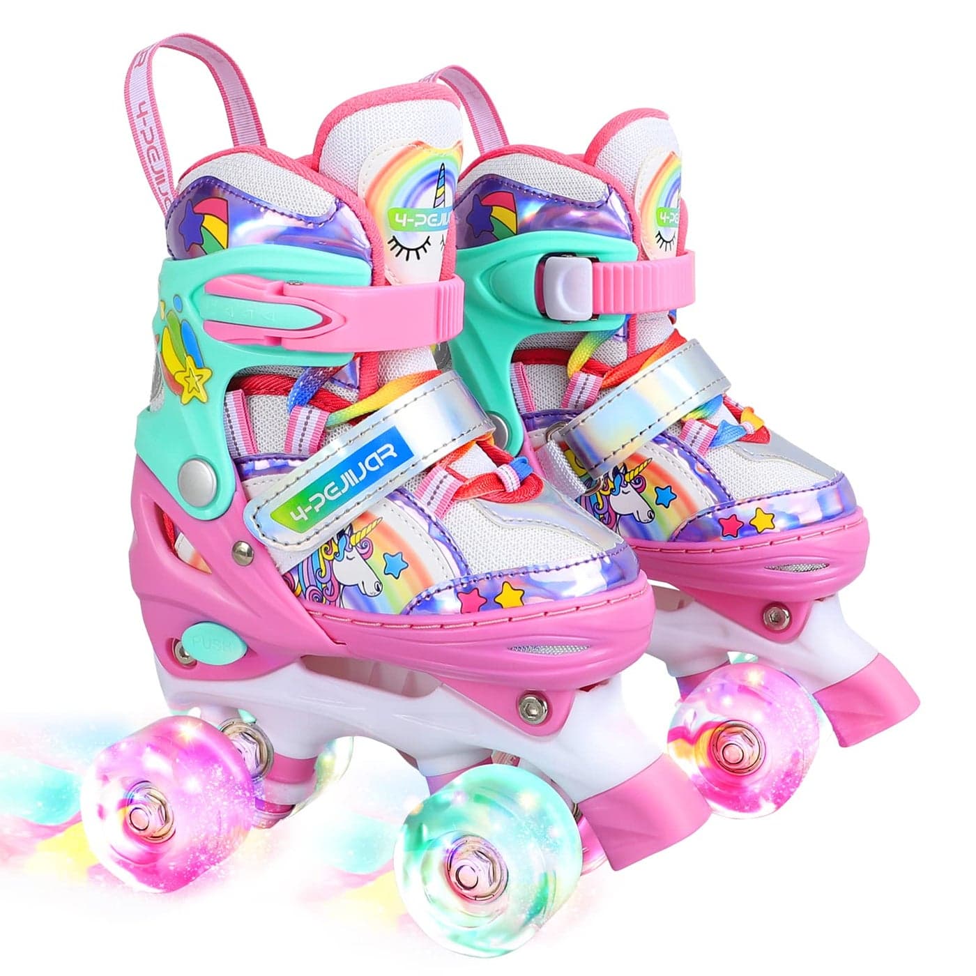 Rainbow Unicorn Kids Roller Skates for Girls Boys Toddler Ages 8124Pejiijar Adjustable Roller Shoes with Luminous Wheels for Birthday Xmas Gifts