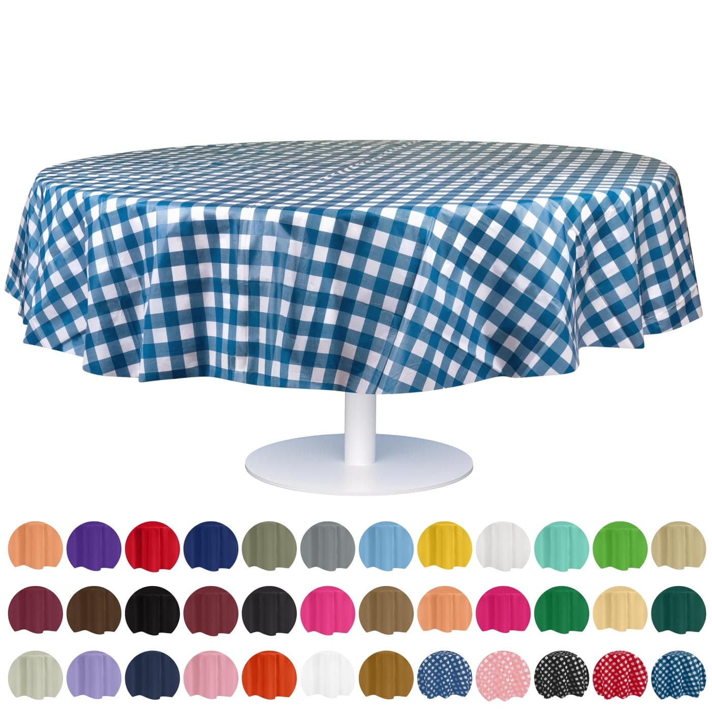 Grandipity 12 Pack Premium Disposable Plastic Picnic Tablecloth 84 Inch Decorative Round Table Cover Blue Checkered Gingham