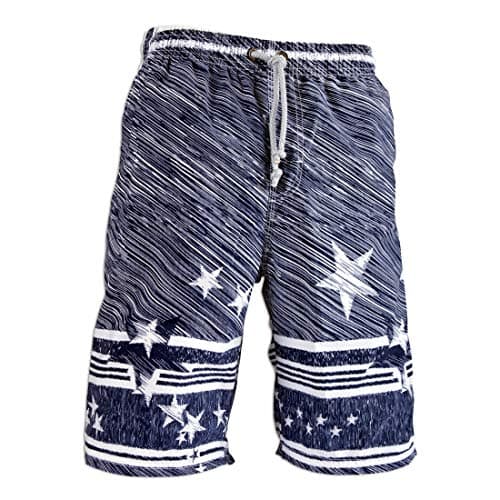 PREFER TO LIFE Board Shorts Mens Printed Swimwear Trunks Beach Shorts Beachwear Sports Swim Bermuda Surfing Pants no mesh Lining (2XL Size Meteor Shower - Blue)