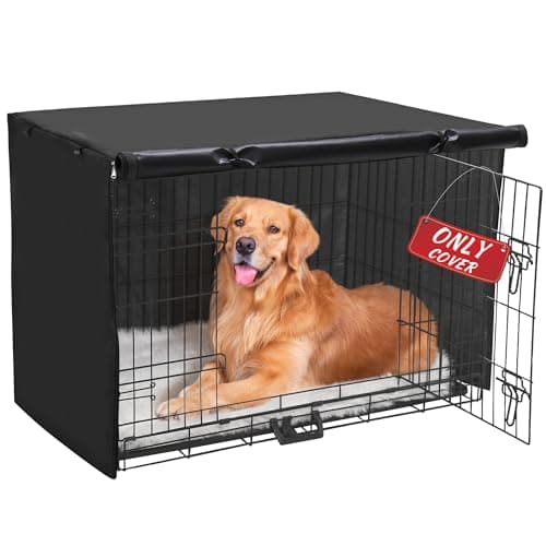 Akinerri Dog Crate Cover - Double Door Waterproof Pet Kennel Cover, Durable 600D Polyester Protective Cage Cover for 24/30/36/42/48 Inch Dog Crate - Black