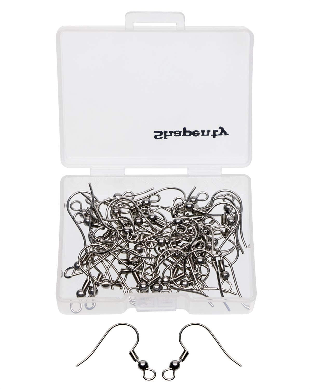 Shapenty Surgical Stainless Steel Ball Coil Fish Earring Hooks Clasp Hypoallergenic Ear Wire Bead Connector Hooks with Large Loop for DIY Jewelry Finding Making 50PCS25Pairs