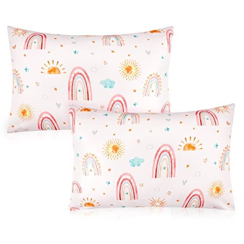 Toddler Pillowcase 2 Pack, 13 X 18 Kids Travel Pillow Case Cover with Envelope Closure, Super Soft & Breathable Small Pillow Cases for Girls, Pink Rainbow
