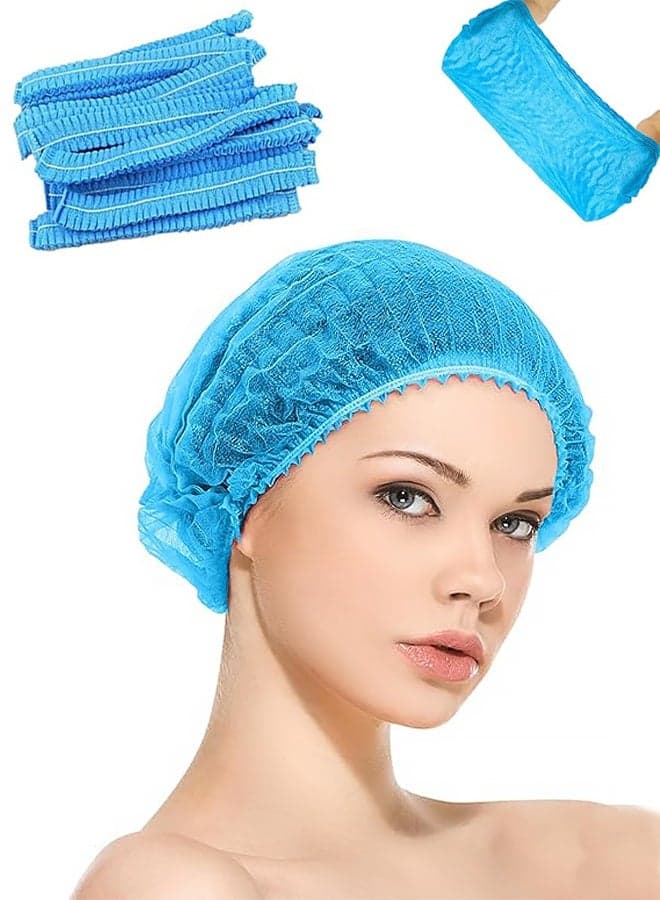 100 Pcs Hair Net Disposable Bouffant Caps , Elastic Dust Cap for Food Service, Kitchen Head Cover for Women (Blue)