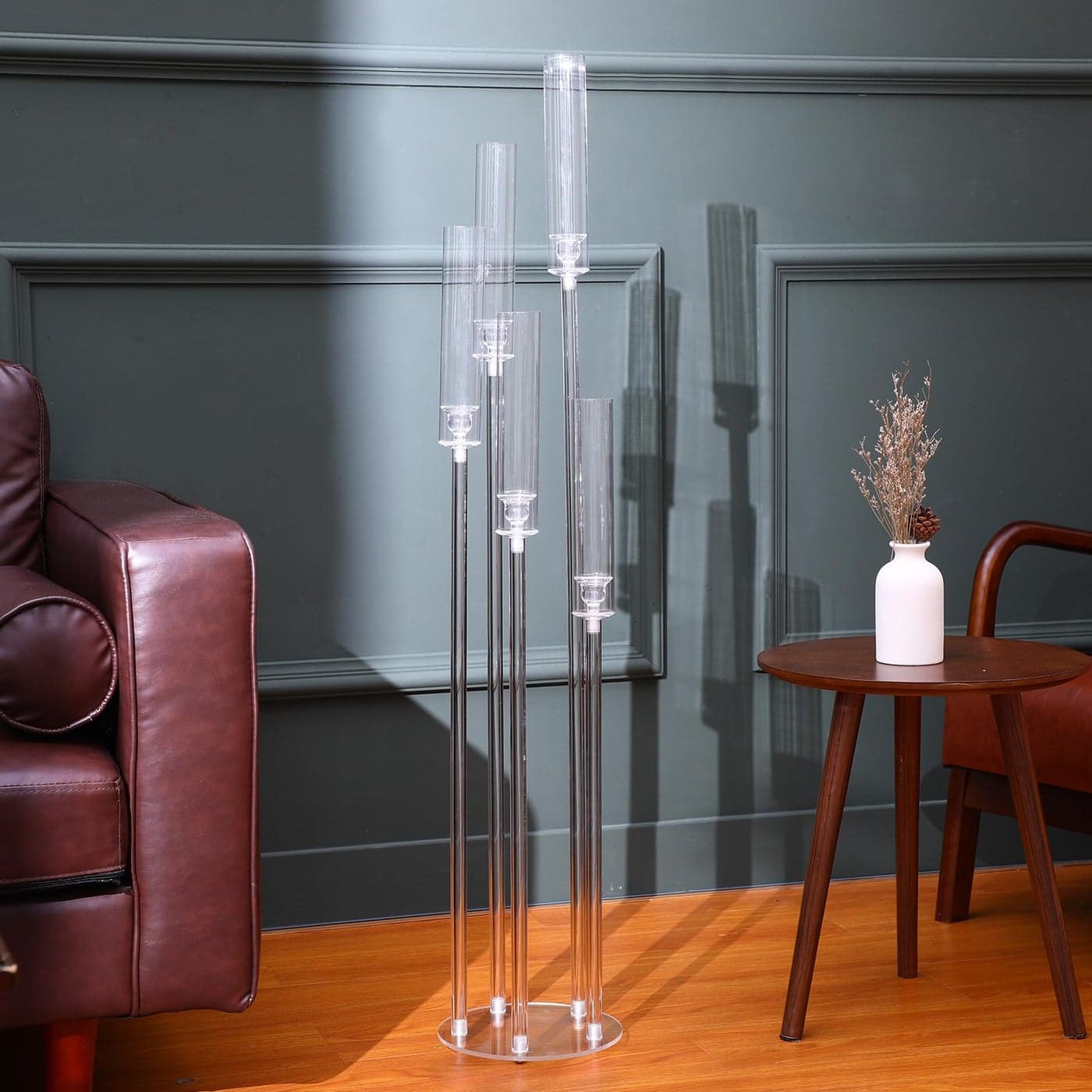 Vesici 2 Pcs 5 Arm 464 x 87 Inch Acrylic Candelabra Centerpieces for Wedding Table Clear Tall Candlesticks Holder Large Acrylic Candle Holder for Ceremony Floor Home Dinner Party Fit 08 LED Candle