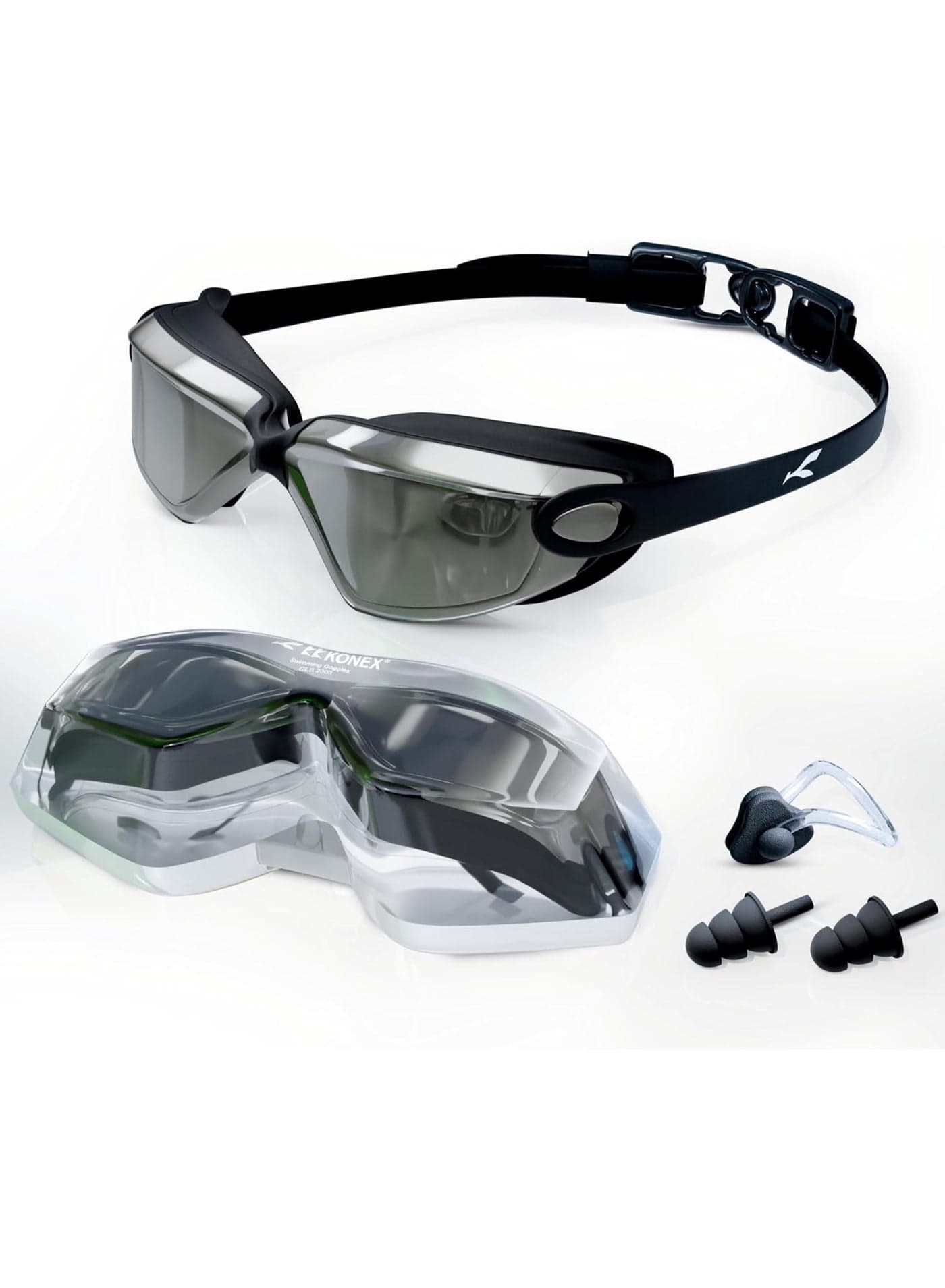 Anti-Fog Premium Swimming Goggles for Men & Women with UV Protection | Comes with Ear Plugs & Nose Pin | Ideal for Children & Adults (Mercury)