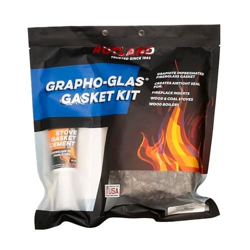 Rutland Wood Stove Gasket Replacement Kit, Graphite Impregnated Gasket & Adhesive, 3/4" x 7' Rope, Black
