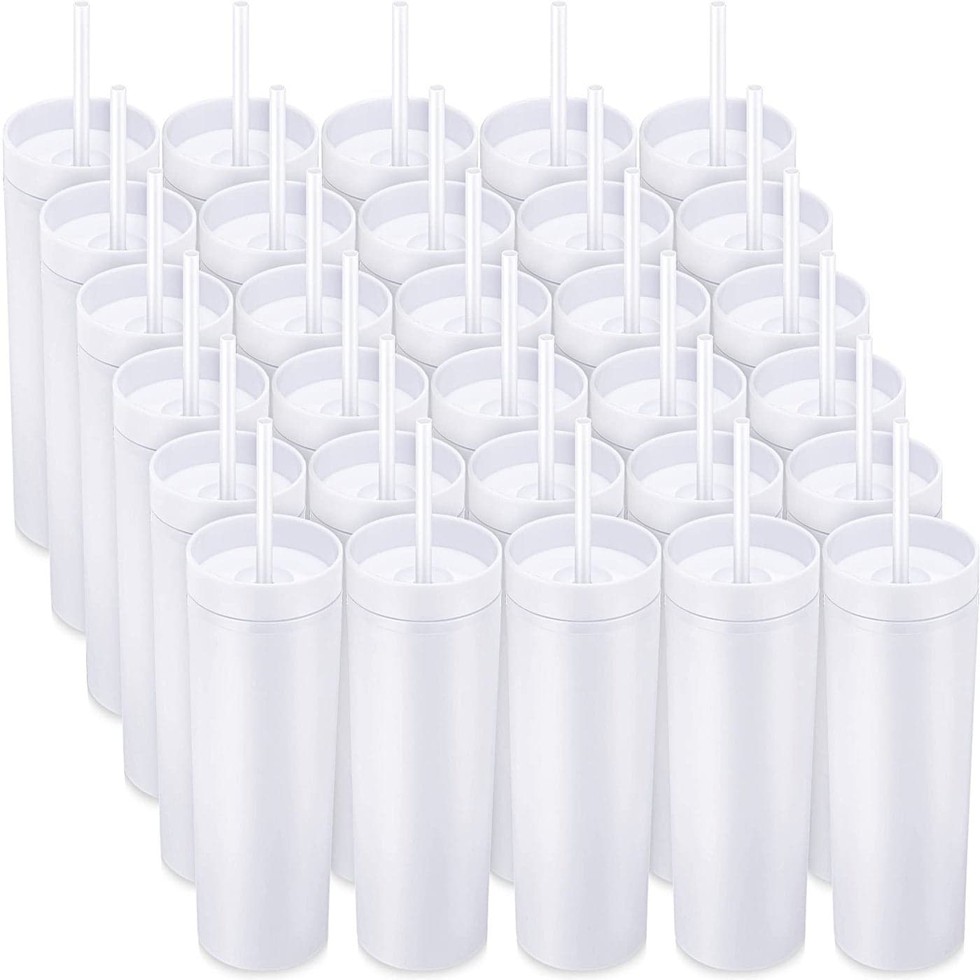 Mimorou 30 Pack Skinny Tumbler with Lids and Straws 16 oz Matte Colored Acrylic Tumblers Double Wall Plastic Tumbler Cups Skinny Travel Cup Reusable Cup for Parties Birthday Home OfficeWhite