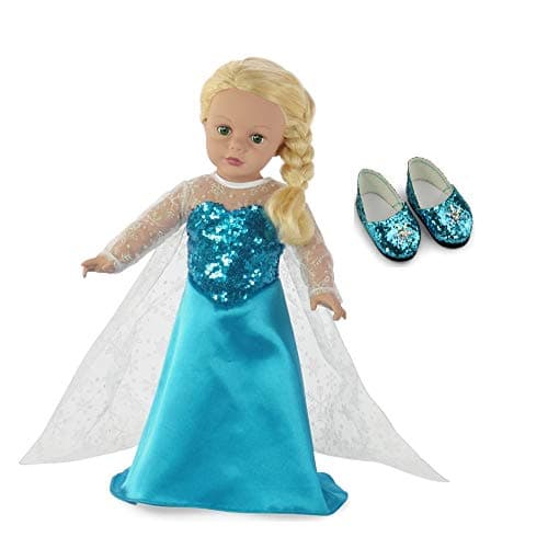 Emily Rose 18 inch Doll Clothes Ice Princess Halloween Costume Gown Dress Outfit with Sparkly Snowflake Shoes Fits Most 18in Dolls USA Business Double Reinforced Stitching