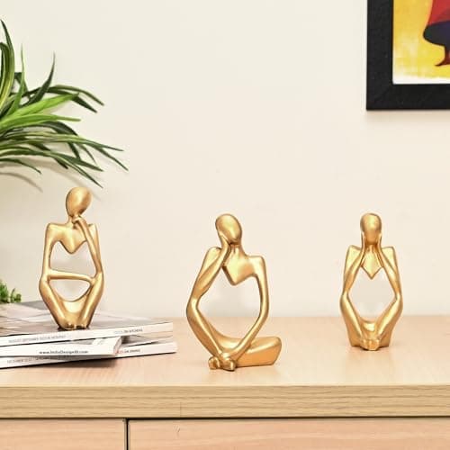 ZAICUS Set of 3 Gold Abstract Thinker Men Statues – Elegant Modern Art Showpieces for Home Decor, Perfect for Living Room, Bedroom, Office, Bookshelf, and Table Centerpiece