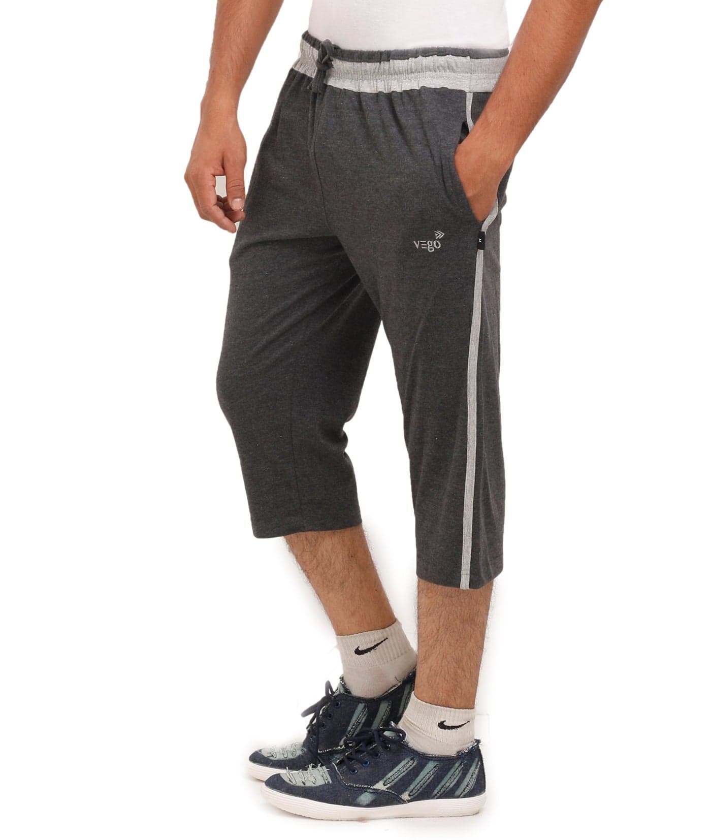 VEGO Men's Regular Fit Cotton Capris (HC-333-CHARCOL-GREY-36_Black, Charcoal_36)