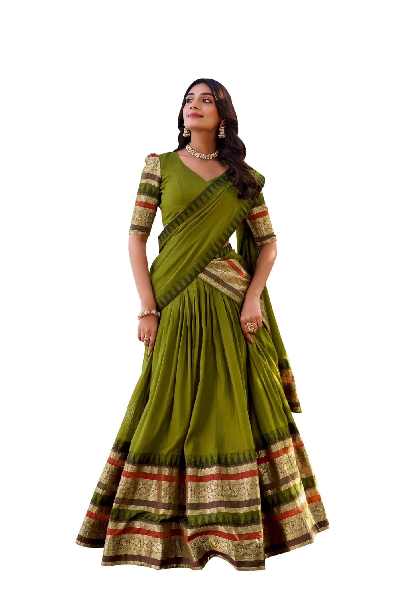 LooknBook Art Timeless Beauty in Pure Chanderi Chaniya Choli with Zari Weaving Border (Mehndi)