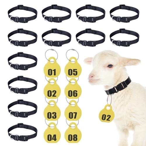 28 Pack Goat Collars, Adjustable Nylon Sheep Collar with Number Tag, Bulk Pet, Small Farm Animal, Cow, Goat Supplies (Yellow,No.01-28)