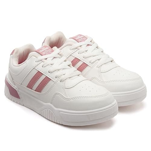 ASIAN Women PARADISE-12 Casual Mid Top Sneakers,Stylish and Trendy Shoes with Laces for Women and Girls Off White Pink,UK 5