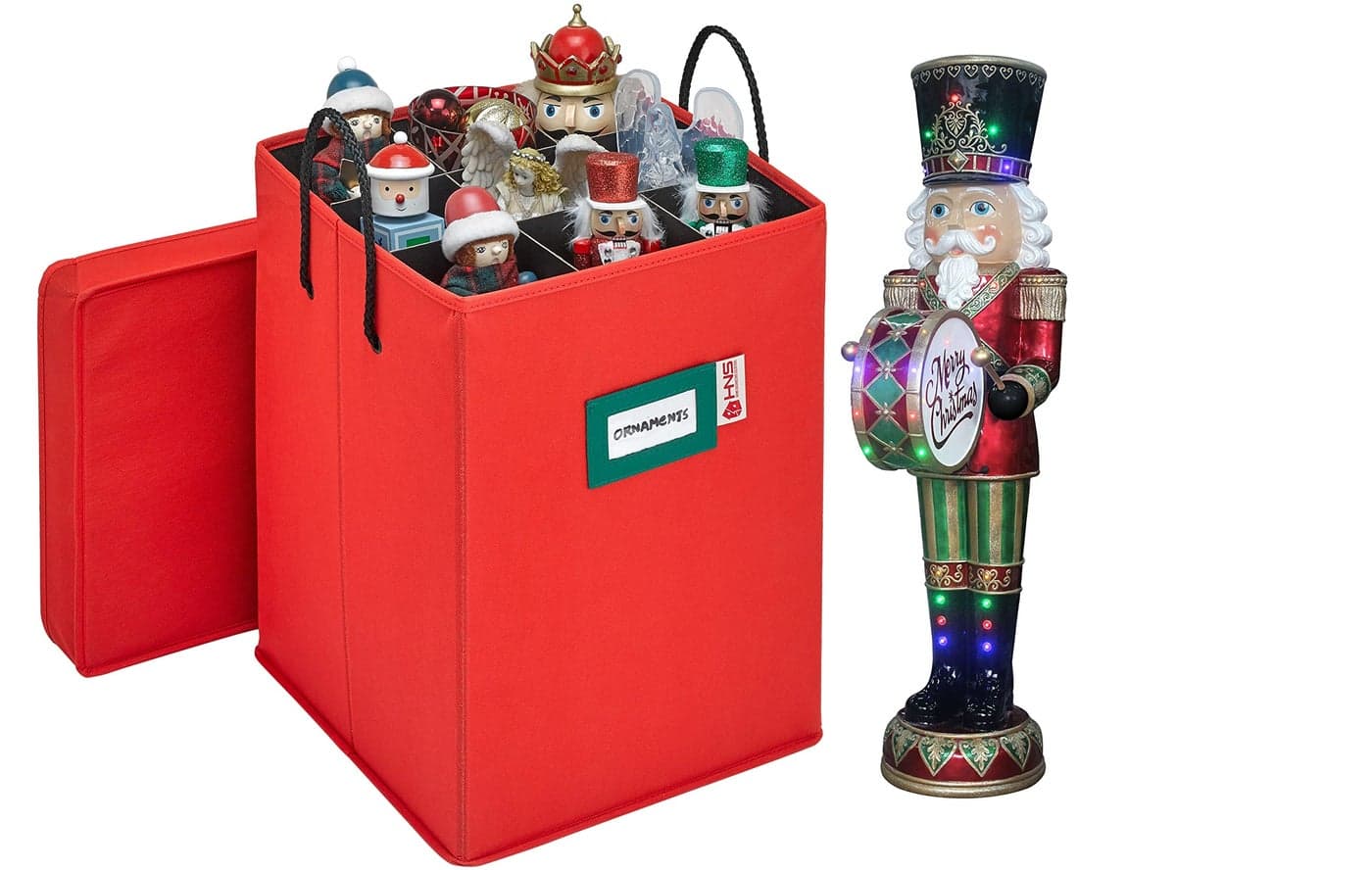 Christmas Nutcracker and Figurine Collectible Storage Box Stores Up to 916 Tall Nutcrackers Ornaments and More Holiday Decor Organizer with Adjustable Dividers Nutcracker not Included