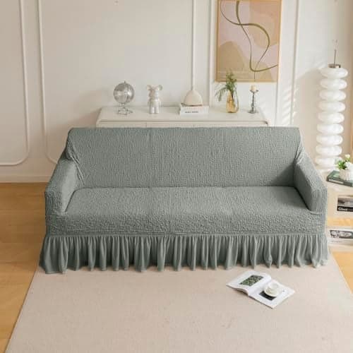 House of Quirk Universal Italian Pattern Sofa Slipcover - Stretch Couch Cover with Stylish Design, Soft Polyester Fabric - Form-Fit, Washable Protector for Pets, Kids & Spills (Four Seater, Grey)