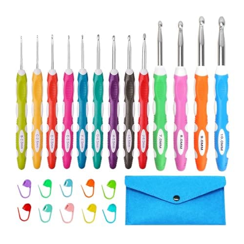 Lewhoo Ergonomic Crochet Hooks Set with Case 13 Size Crochet Hooks for Arthritic Hands 20mm 100mm BN