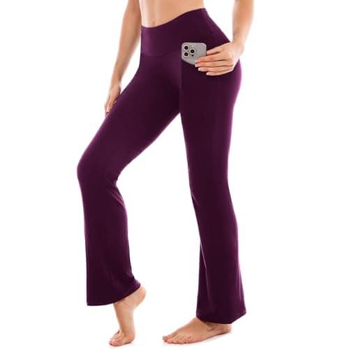 SINOPHANT Flare Leggings for Women with Pockets,High Waisted Tummy Control Bootcut Yoga Pants for Women Soft Bell Bottoms PlumPurple L