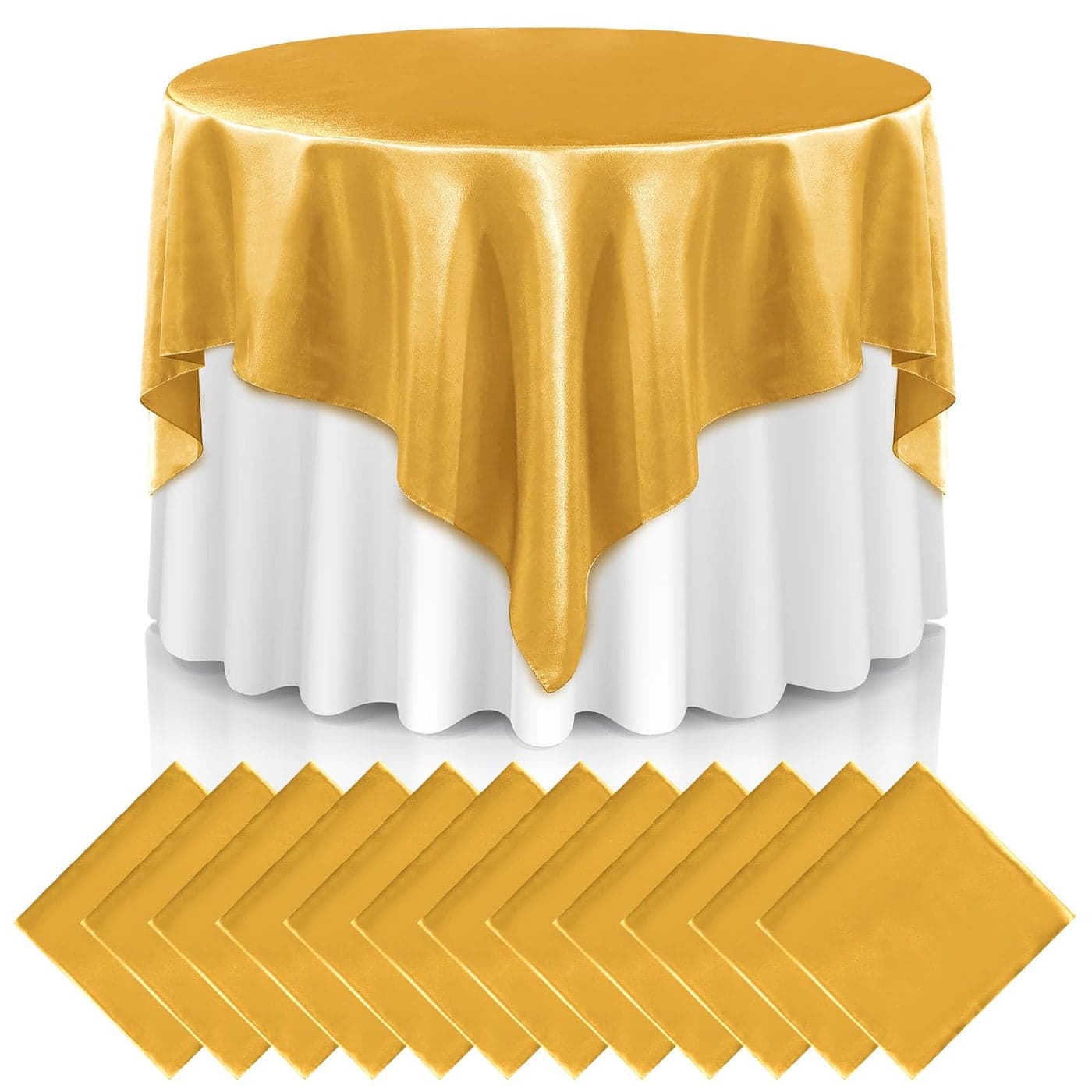 Newwiee 12 Pcs 72 Inch Satin Tablecloth Square Overlay Smooth Fabric Tablecloth Satin Table Cover Fabric Decoration Dining Cloths for Party Wedding Banquet Table DecorationGold