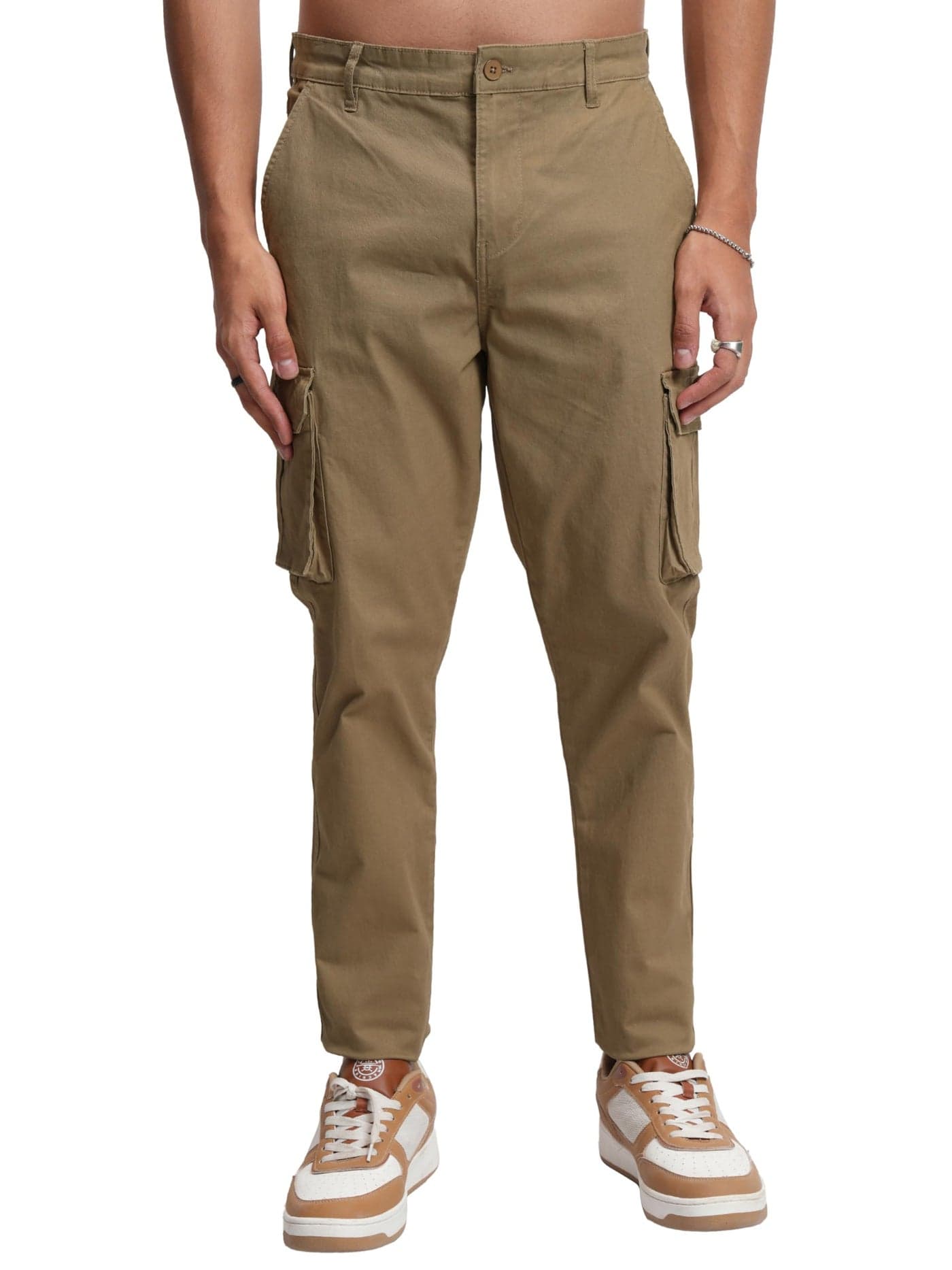 Highlander Men's Mid-Rise Straight Fit Cargo Trousers | Functional Utility Pockets | Tousers for Men