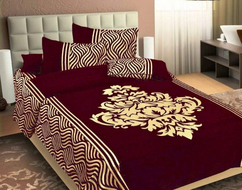 Fresh From Loom Chenille Velvet Floral 500 TC Heavy Bedsheet for Double Bed King Size 90 x 100 inch Maroon Color with 2 Pillow Covers