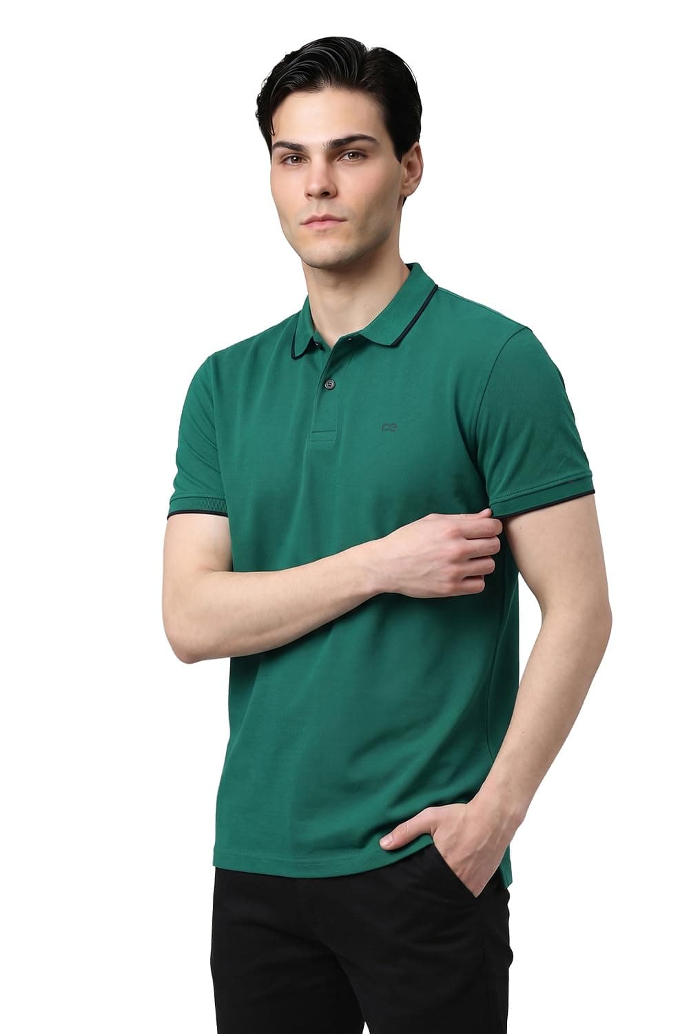 Peter England Men's Snug Fit Solid Polo T-Shirt with Coloured Collar Tipping| Cotton Rich| Premium Pique Weave Olive