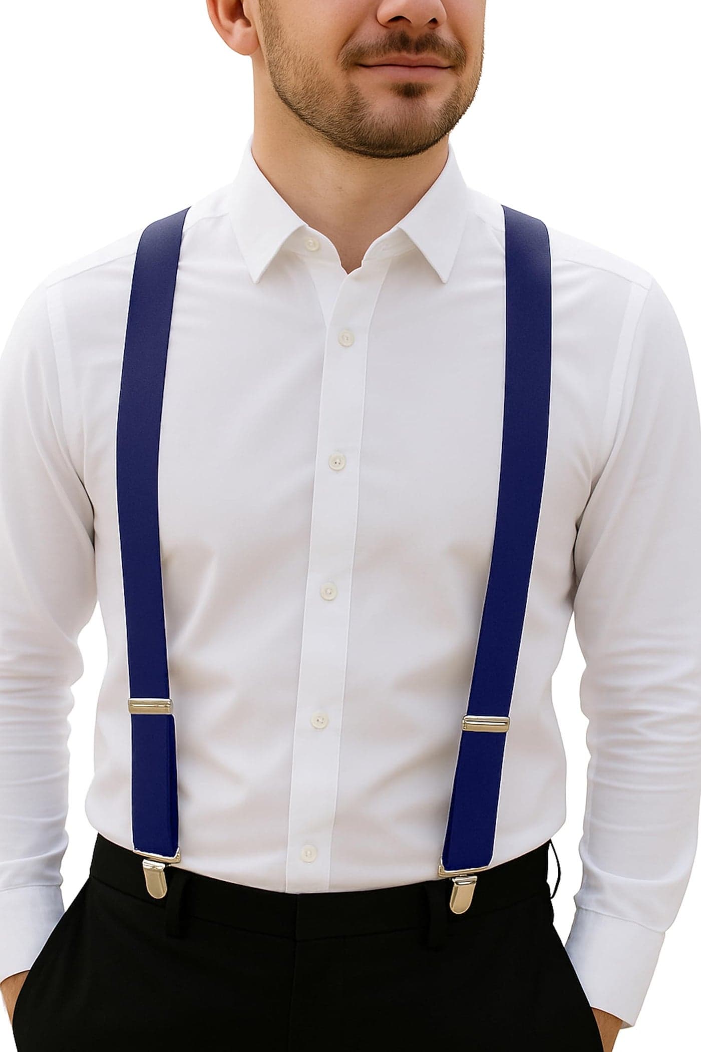 trilece Navy Blue Suspenders for Men - Adjustable Elastic 1" Y Back Shape Mens Womens Suspenders for Costume,Tuxedo,Dress Pants and Jeans with Heavy Duty Strong Clips (Navy Blue, 1)