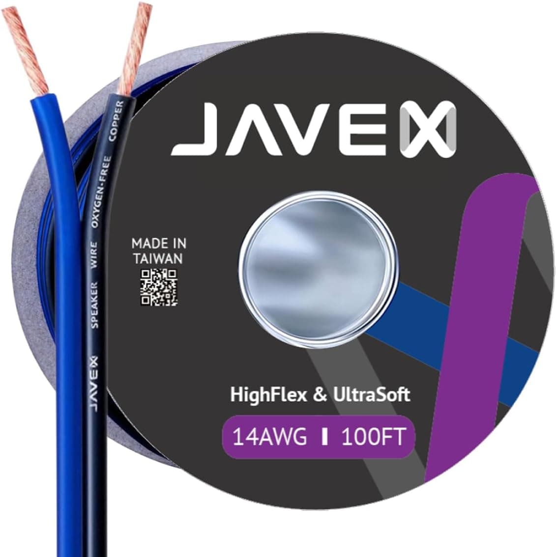 JAVEX 14-Gauge Speaker Wire - 100FT Oxygen-Free Copper Cable for Hi-Fi Systems