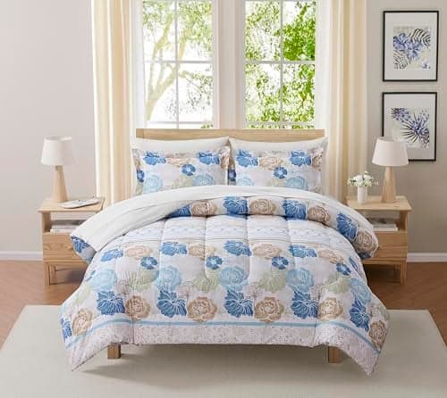 Floral Comforter Set Twin Size with Sheets Bed in a Bag – Deep Pocket Fitted Sheet with Elastic Corners, Cozy Comforter, Pillowcases & Shams – Soft Microfiber All Season Bedding – Machine Washable