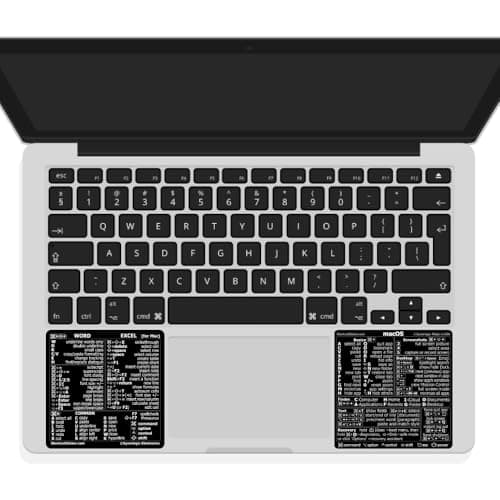 SYNERLOGIC Mac OS (M/Intel) + Word/Excel (for Mac) Quick Reference Keyboard Shortcut Stickers - for MacBook Air/Pro/iMac/Mac/mini (Black)
