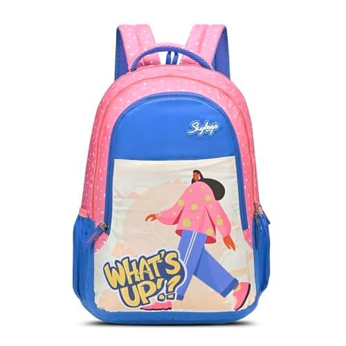 Skybags Blossom Pink Blue 36L School Bag for Girls, Backpack for Kids & Women with 3 Compartments, Bottle Holders & Air Mesh Back | Trendy Backpack for School