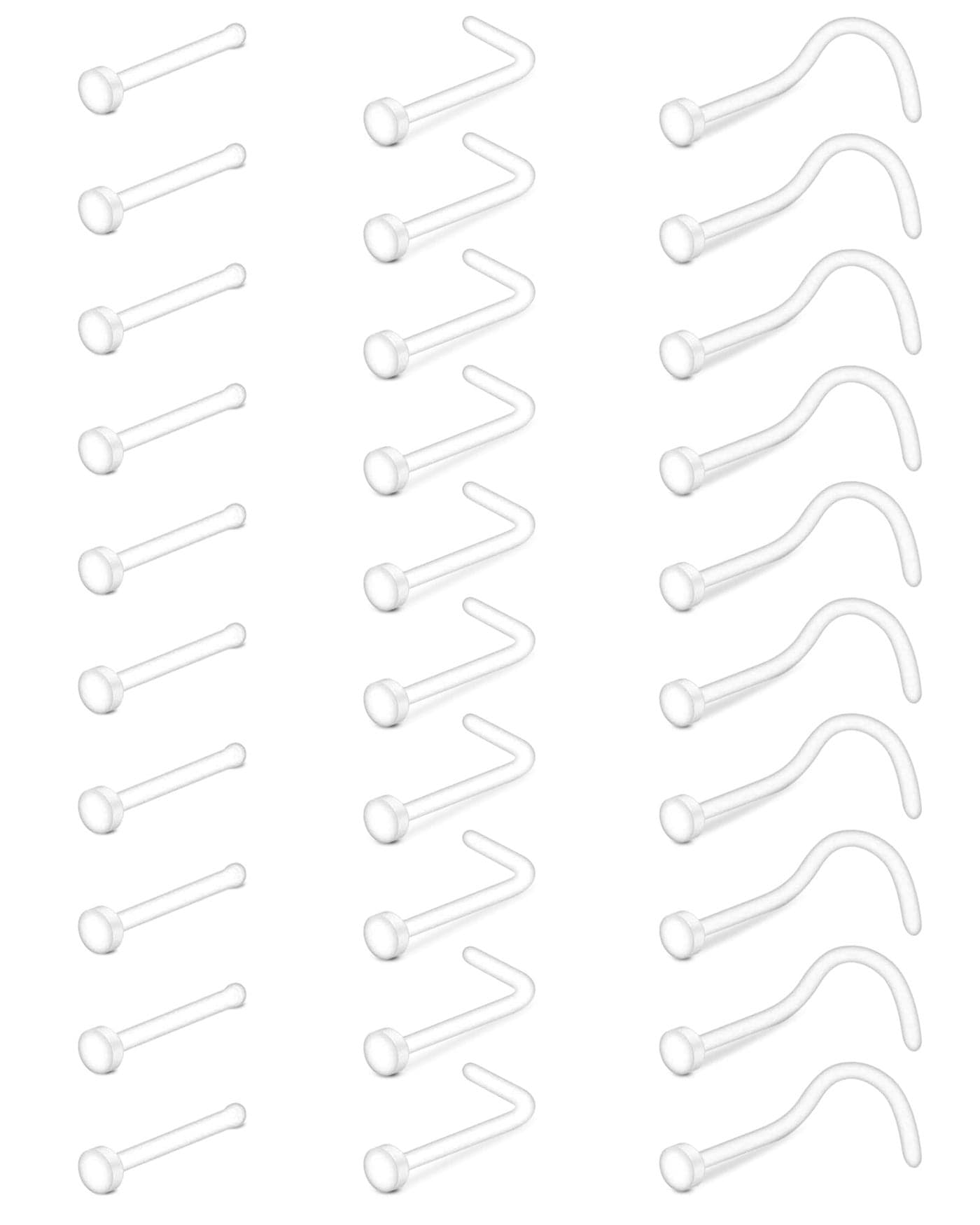 Mayhoop 38pcs Clear Piercing Retainers for Surgery Bioflex Nose Rings Belly Rings Septum Eyebrow Lip Cartilage Tragus Earring Retainer Industrial Bar Plastic Piercing Jewelry for Work