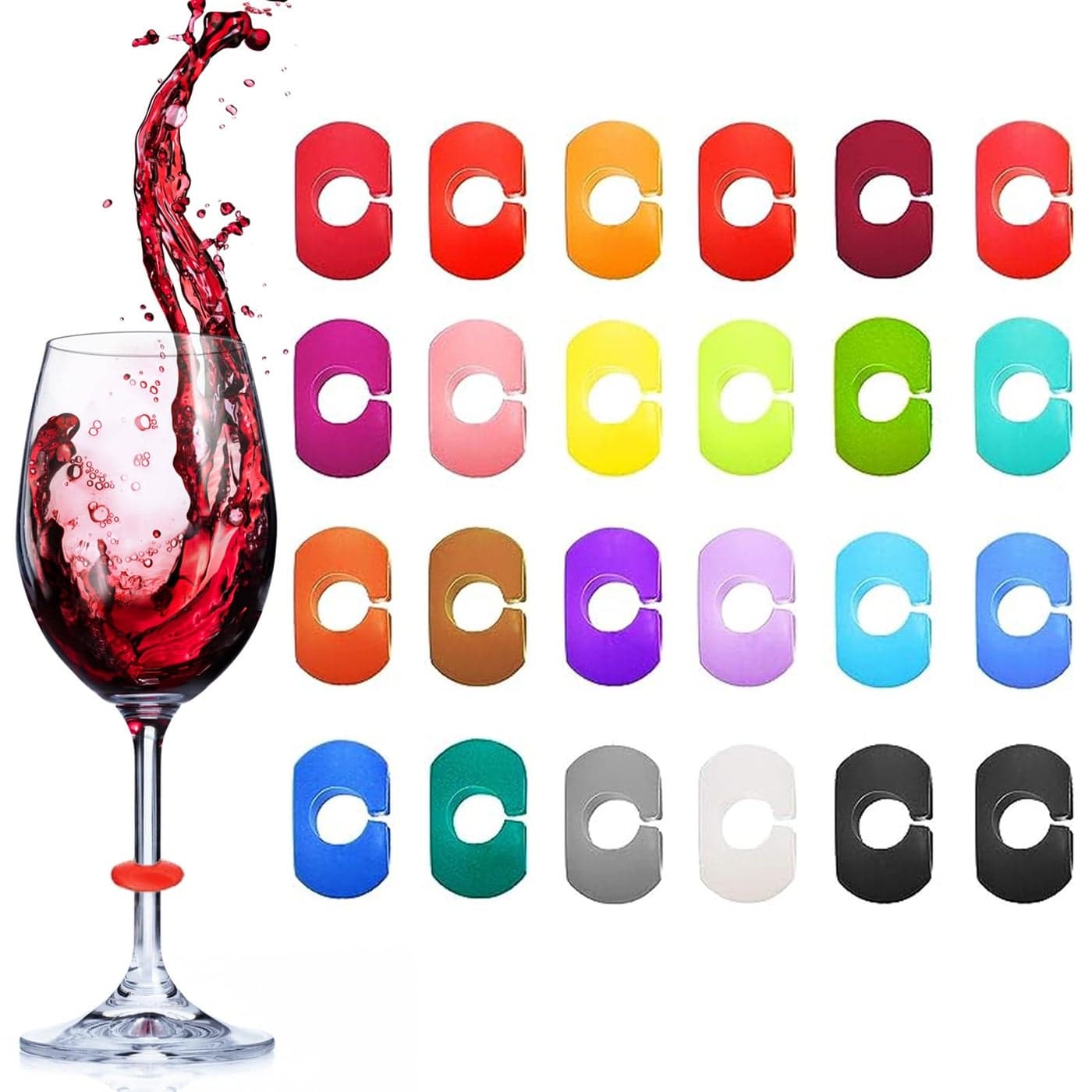 Maitys 24 Pieces Wine Glass Charms Silicone Drink Markers for Glass Wine Charms for Stem Glasses Champagne Flutes Cocktails MartinisStem Glasses Tasting Party Christmas New Year Party24 Colors
