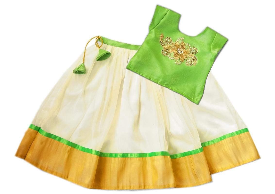 Stanwells Kids Baby Girls Cotton Silk Readymade Lehenga Choli Set | Traditional Embroidered South Indian Pattu Pavadai Ethnic Wear – Pista Green (2–3 Years)