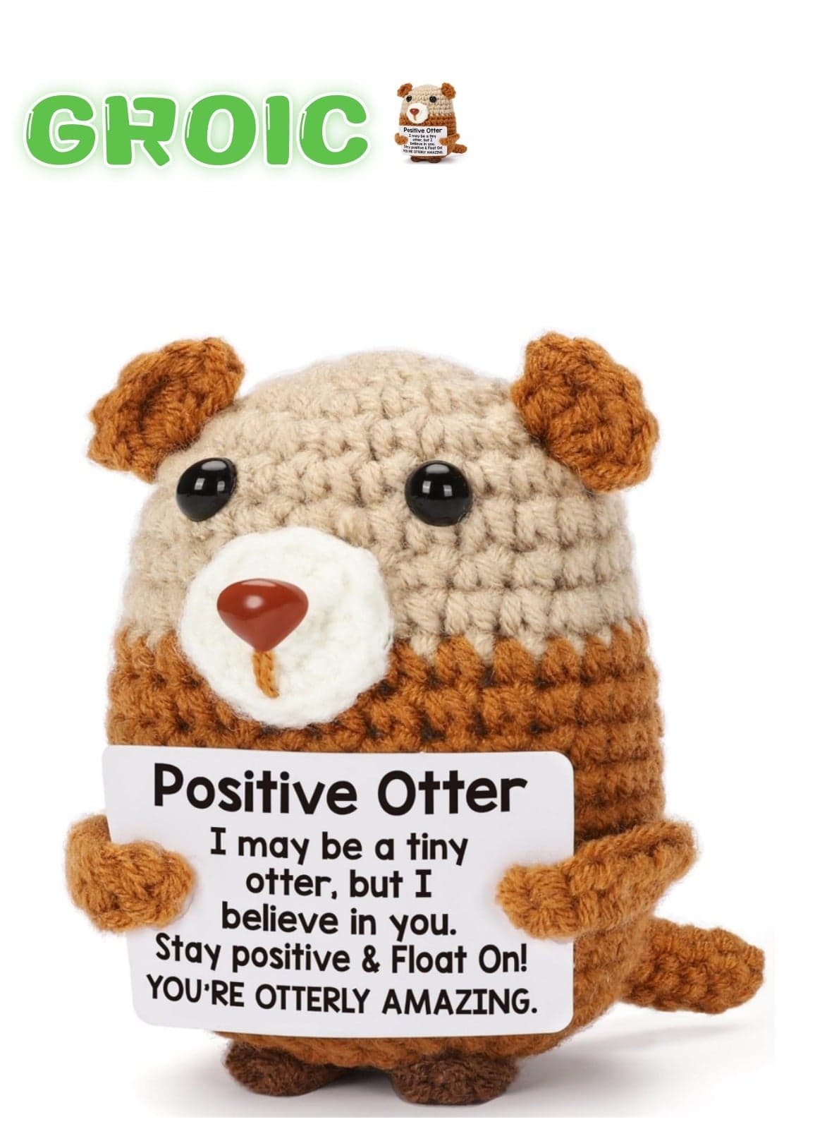 GROIC Positive Pocket Otter Doll, Funny Emotional Support Knitted Toy with Positive Card, Woolen Crochet Otter, Cheer Up Graduation Gift, Encouragement for Friends