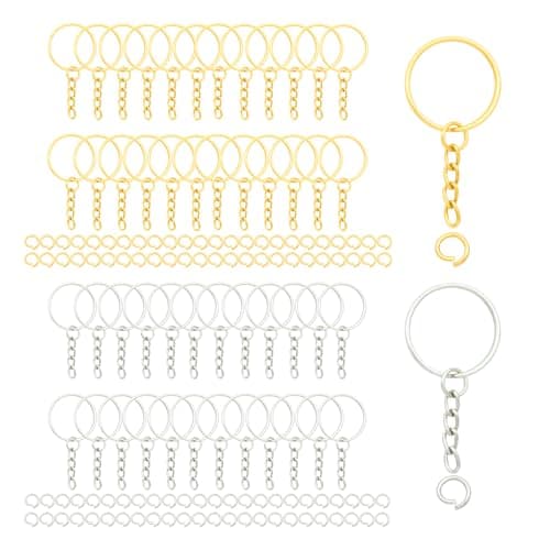 50Sets 1 inch Keychain Rings Split Round Key Ring with Chain and Open Jump Rings for DIY Keychain Making Crafts Silver and Golden