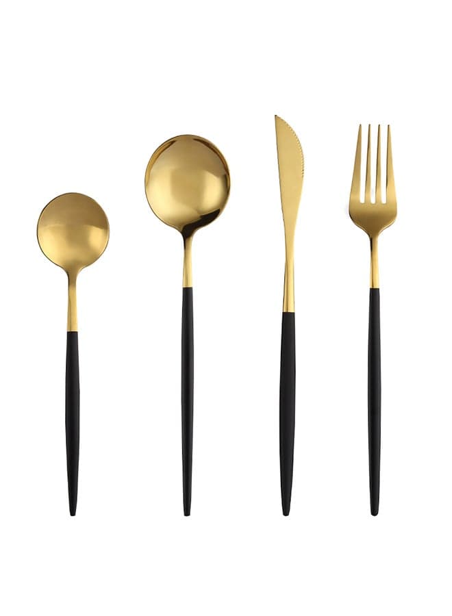 4-Piece Stainless Steel Dinnerware Fork,Spoon And Knife Cutlery Set Gold/Black