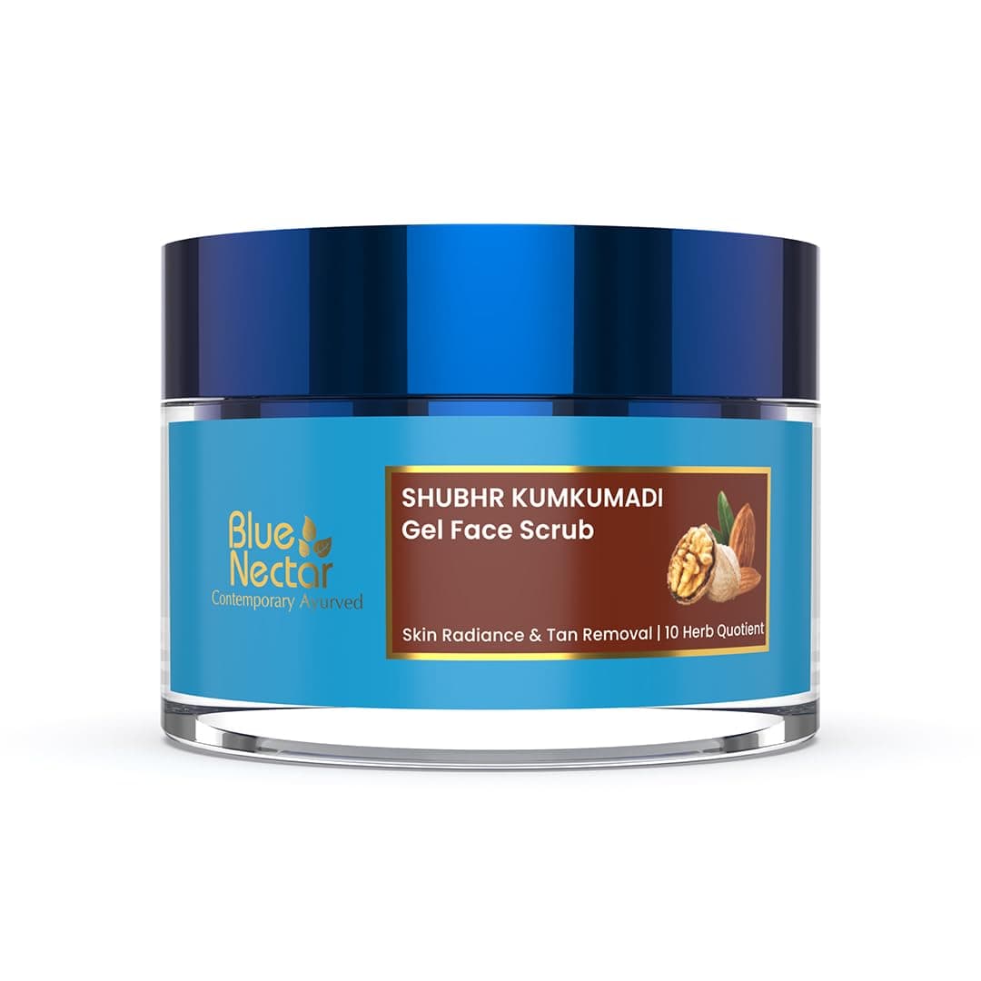 Blue Nectar Kumkumadi Gel Scrub NonDrying Face Scrub for Glowing Skin and Tan Removal Plant Based Vitamin E with Almond Turmeric and Walnut 10 Herbs 176 fl oz