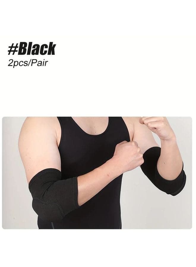 Black Elastic Elbow Pads Adjustable Hook Loop Strap Breathable for Sports