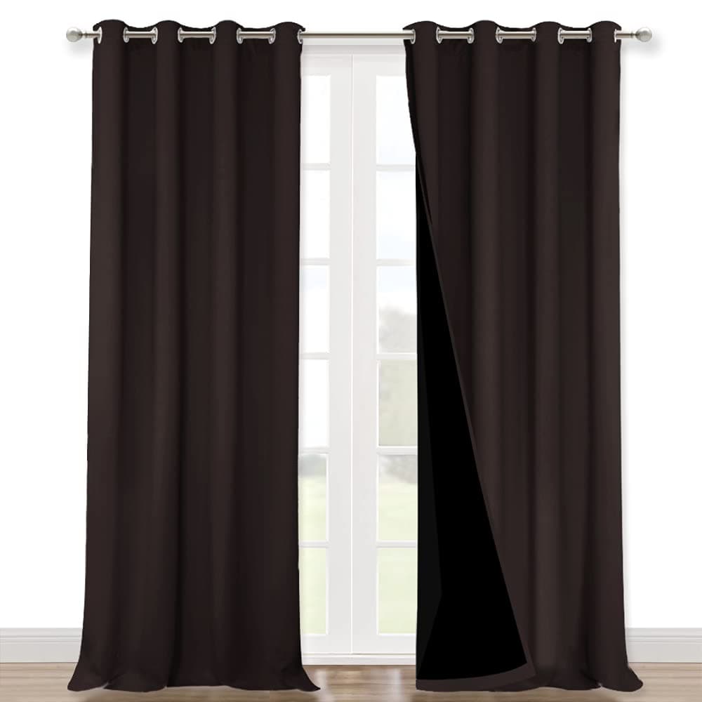 NICETOWN Cold Blocking 100 Blackout Curtains Durable Black Lined Blackout Curtains for Bedroom Energy Saving Long Curtains for Patio Sliding Glass Door Brown 52 inches x 95 inches 2 Panels