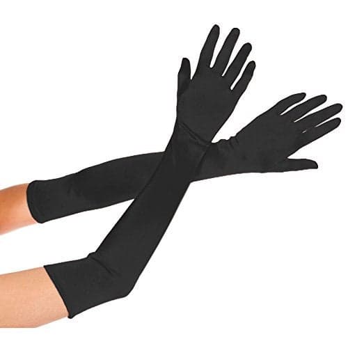 Deceny Satin Gloves for Women - Evening & Formal Bridal Gloves (Plus Size, Black)
