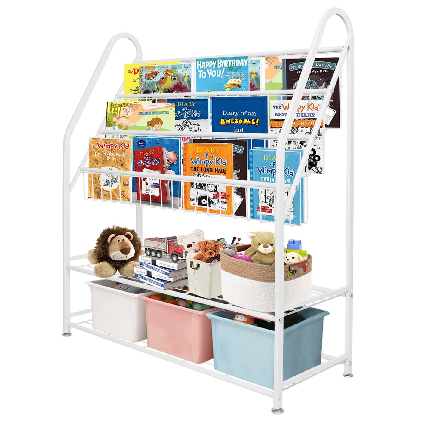 aboxoo Metal Kids Bookshelf Freestanding Bookcase for Children Room 32 in Large Toy Organizer Modern MinimalistWhite Stable Metel Bookstore Bedroom Living Library Book Unit Storage
