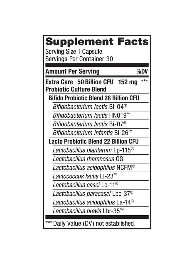 Adult Probiotics, 50 Billion CFU Guaranteed, Extra Care Go-Pack, Probiotic Supplement for Digestive & Immune Health, Shelf Stable, Gluten Dairy & Soy Free, 30 Capsules
