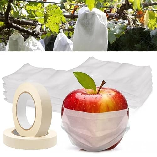 Buildingshop Fruit Cover Net for Farmers - Pack of 100 (8" X 10") Durable Mesh Fruit Protection Bags with Customizable Size Options, Includes 1 Masking Tape for per 100 Pcs for Closure