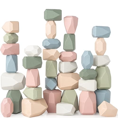 Comfy Cubs Stacking Rocks 36 Pieces 36 Months Educational Toddler Stacking Blocks Promotes Imagination Balance Fine Motor Skills Wooden Rocks Sensory Toys Gift for Kid Neutral Pack