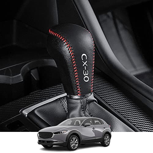 Kakash Custom Interior Accessories for Mazda CX30 2020 2021 2022 Leather Automatic Gear Shift Knob CoverTransimission Boots Shift Lever Leather SheathRed Stitches